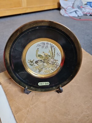 Vintage The Art of Chokin 6'' 24kt Goldrand Teller mit Pfauenmuster und Box