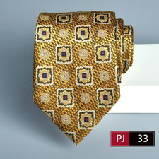 New Classic Polka Dot Gold White JACQUARD WOVEN 100% Silk Men's Necktie Tie