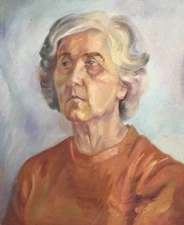 Vintage old woman portrait oil painting