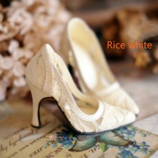 1/3 SD13/16/DD BJD Doll Shoes Sheer Lace-vamp Pointed-toe High Heels Rice White