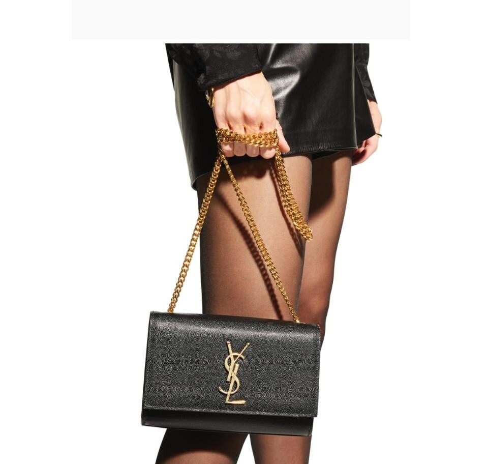 New in Box Saint Laurent Small Ysl Grain De Poudre Leather