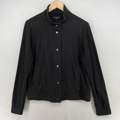EILEEN FISHER Jacket S Organic Cotton Stretch Jersey Snap Full Zip Up Black  USA