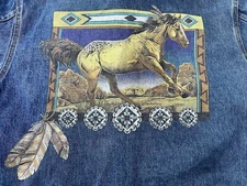 Vintage International Denim Chore Barn Coat Jacket Native Horse Painted Size M