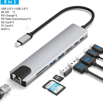 USB C Type C Hub Ethernet Multiport Adapter For MacBook Pro/Air iPad Pro Laptop