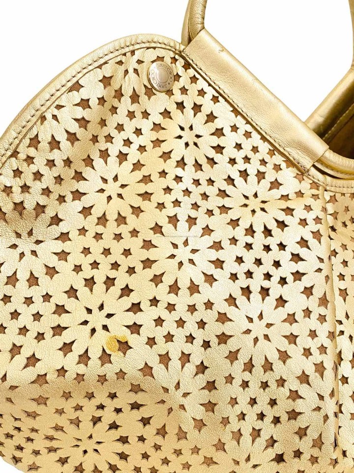 JIMMY CHOO Laser Cut Gold Leather Shoulder Bag eBay