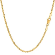 14k Yellow Real Gold Round Wheat Chain Necklace, 2.1mm, 16"