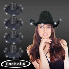 LED Cowboy Hat Sequins FUN Light Up Flashing Cowboy Hat Pack of 4 by Party Glowz