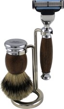 Compact Shaving Set Rosewood Brush Badger Hair Silverspitz Razor HANS BAIER