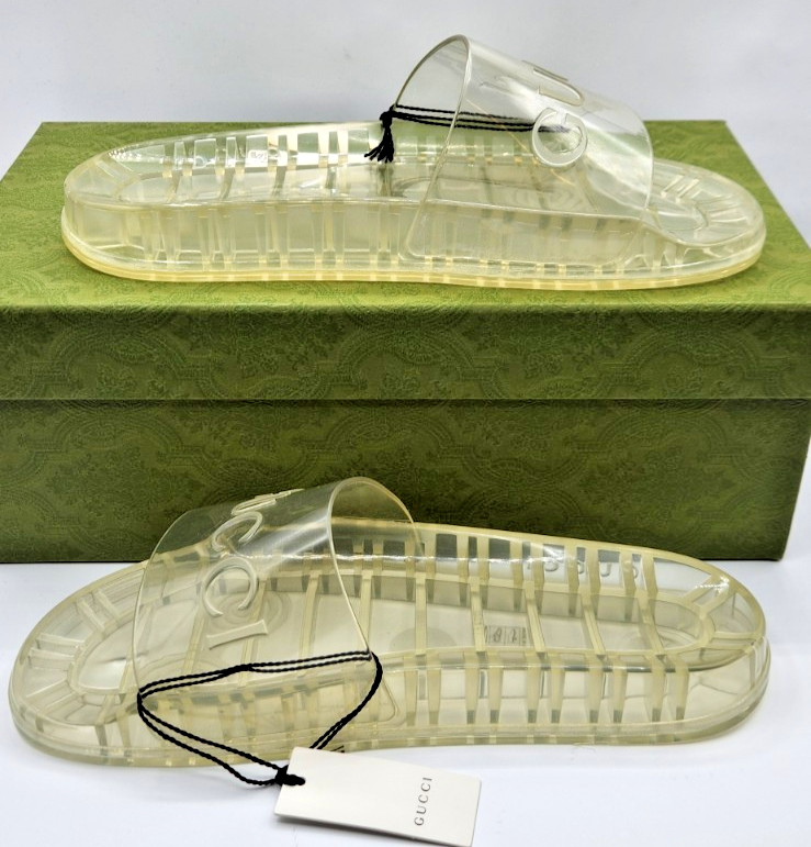 Gucci Men's Clear Transparent Rubber Logo Slides Sandals UK11 US11.5 thumbnail 4