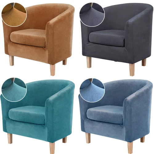Stretch Velvet Tub Chair Covers Armchair Slipcovers Single Sofa Split Seat Cover - Picture 3 of 33
