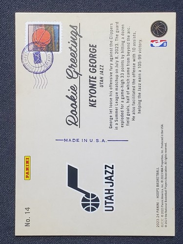 Aros de la NBA 2023-24 KEYONTE GEORGE saludos de novato inserto #14 Utah Jazz - Imagen 2 de 2