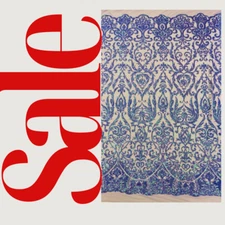 New Damask Design Sequins Embroider 4 Way Stretch Mesh Fabric By Yard