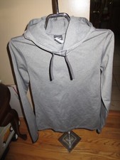 Women Nike Pro Dri-Fit Gray Pullover Hoodie Light Fleece Lined thumb Holes M VGC