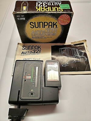 SUNPACK AUTO 321 35MM SLR CAMERA ELECTRONIC FLASH UNIT WITH BOX NOT TESTED