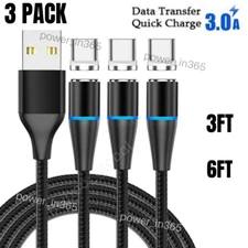 3Pack Magnetic Type C Cable USB C Fast Charger Charging Cord For Android Samsung