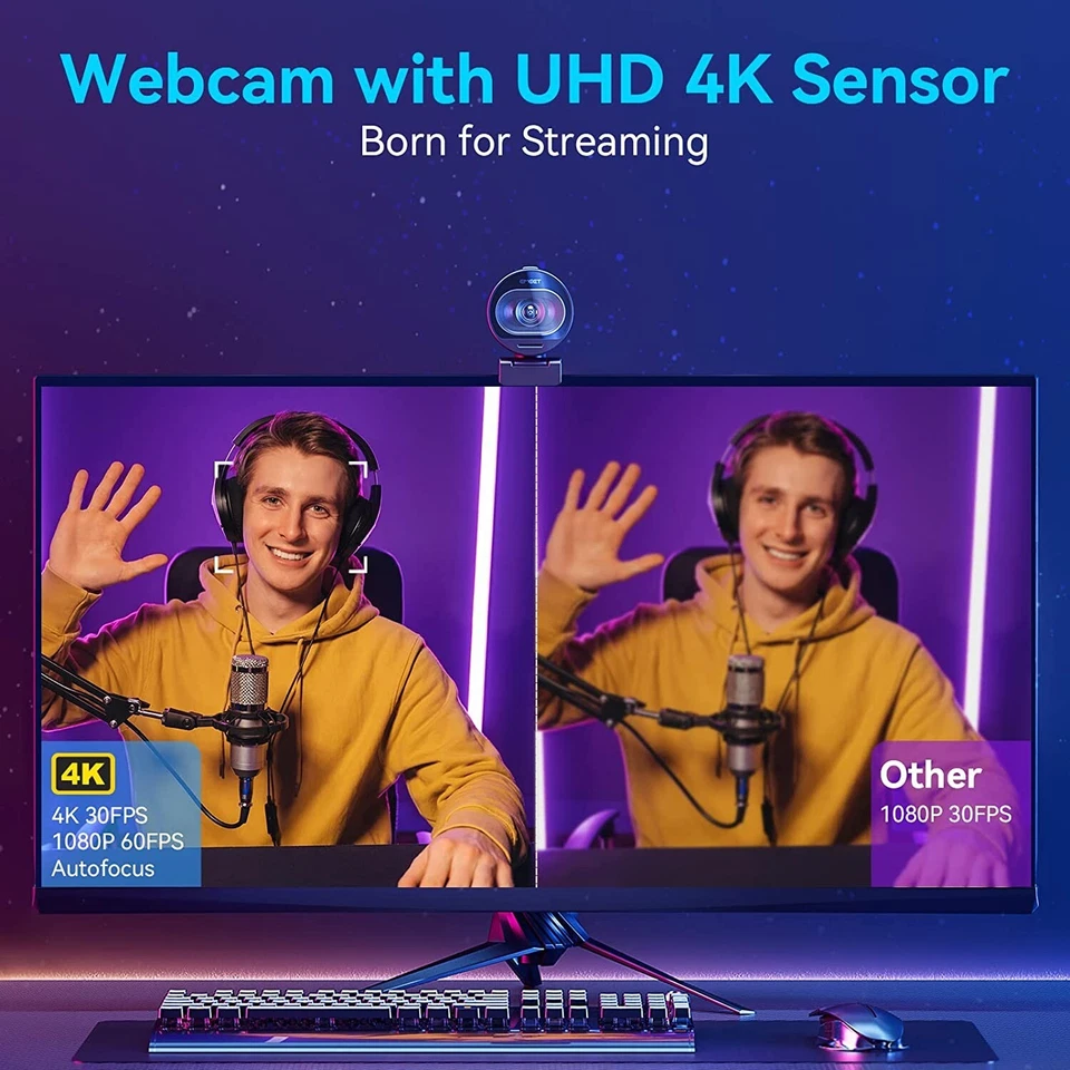 4K Streaming Webcam with Microphone EMEET S600 Ultra HD 60FPS AutoFocus Camera - Image 3 of 4