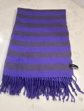 GAP Cozy Classic Purple Stripe Grey Long Wrap Scarf Soft Oversized 76” X 24”