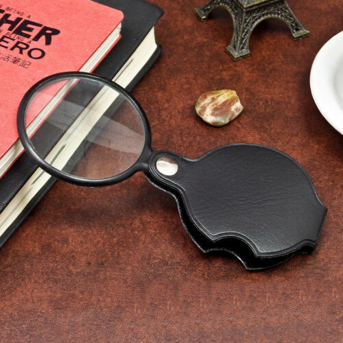 Mini Lens Foldable With Glass Pocket New Magnifier Faux Leather Pouch Folding - Afbeelding 1 van 6