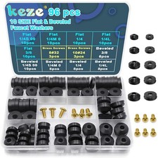 Faucet Washers, 96 Pack Flat and Beveled Washers Rubber Assortment Kit Replaceme