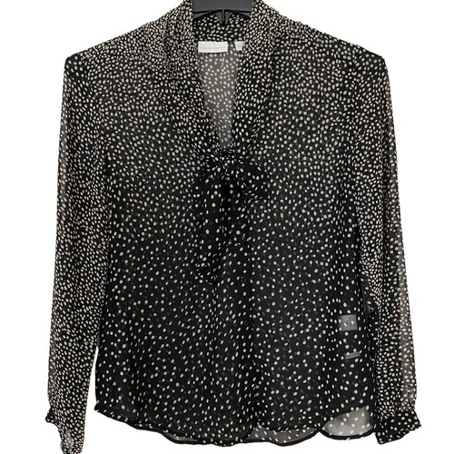 New York & Co Top Damen Medium schwarz transparent Knopfleiste lange Ärmel gepunktet