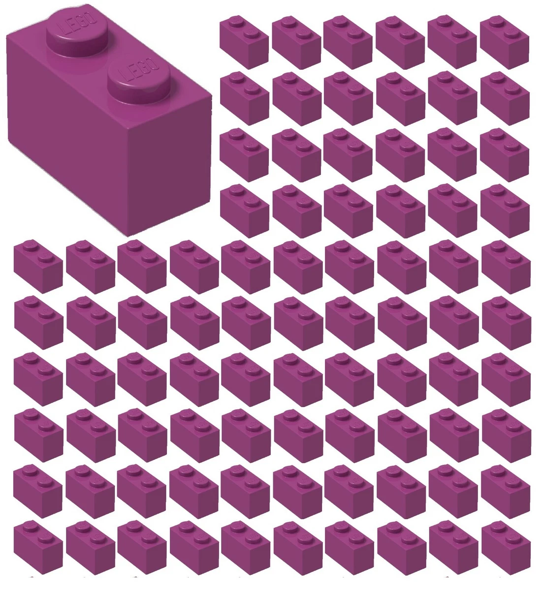 100x NEW LEGO 1x2 Magenta Pink Bricks ID 3004 BULK Parts City Building