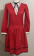 Vintage Bryan Red Floral Dress Girls Size 14 Prairie Country Core USA Made