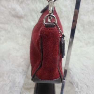 Coach Signature Accessory Pouch Hand Bag Wool Leather Red