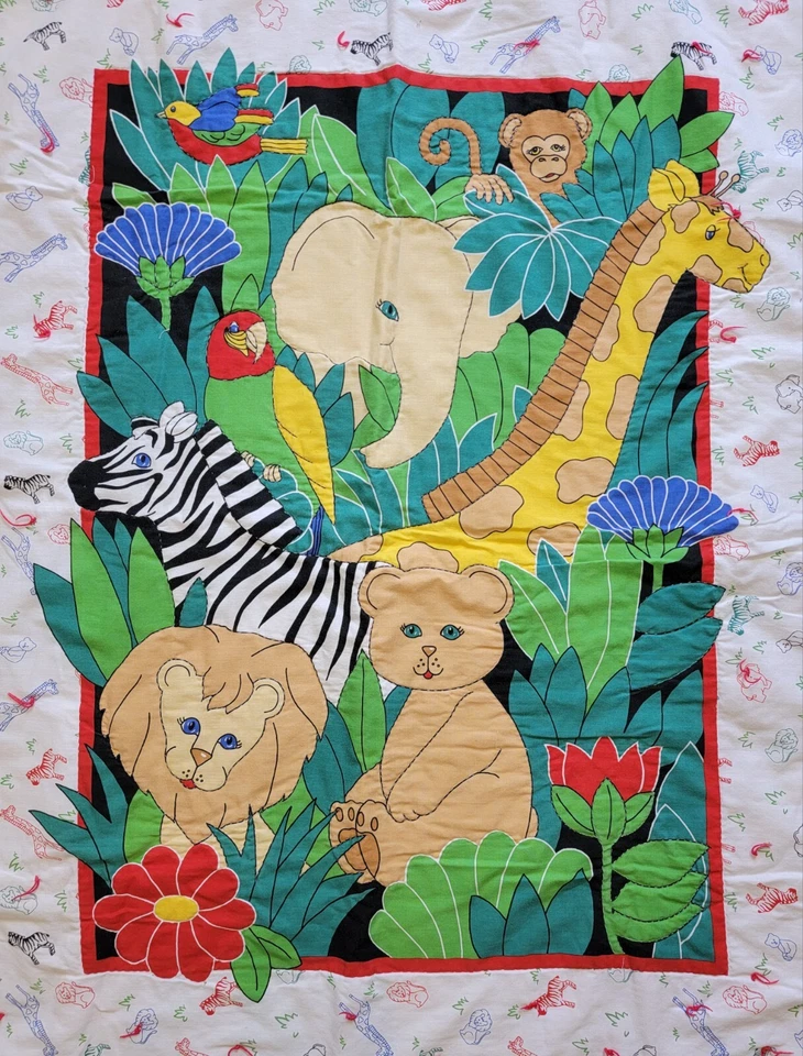 Manta de cuna acolchada hecha a mano para animales de zoológico de la selva 46" X 32" Foto 2 de 4