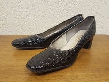 Vintage DeLiso Slip-on Low Heel Shiny Black Embossed Leather Pump 7.5 AAA