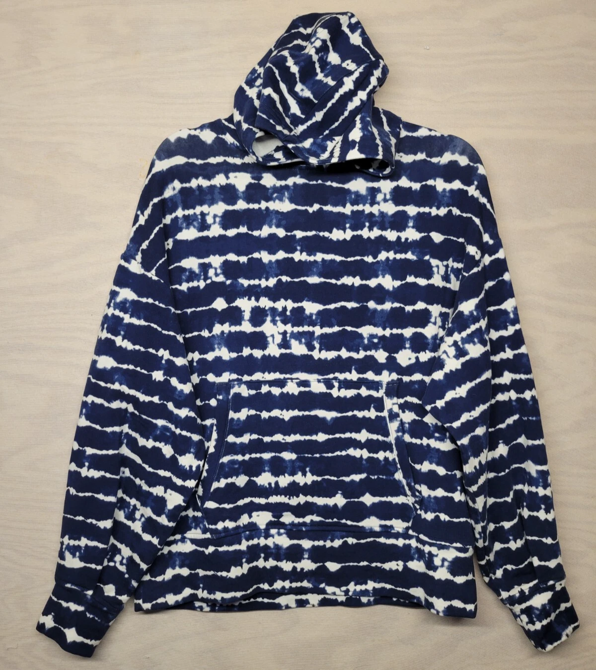 ATHLETA Women's SZ Small Tahiti Hoodie Navy Blue Striped Sweatshirt Long Sleeve