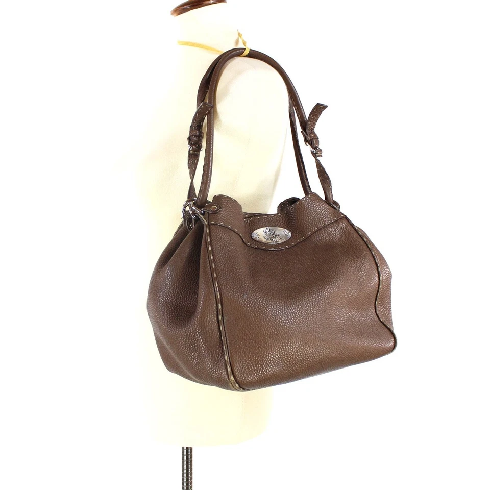 FENDI Selleria Lavorazione A Mano Bronze Pebbled Leather Satchel Handbag Bucket - Image 2 of 4