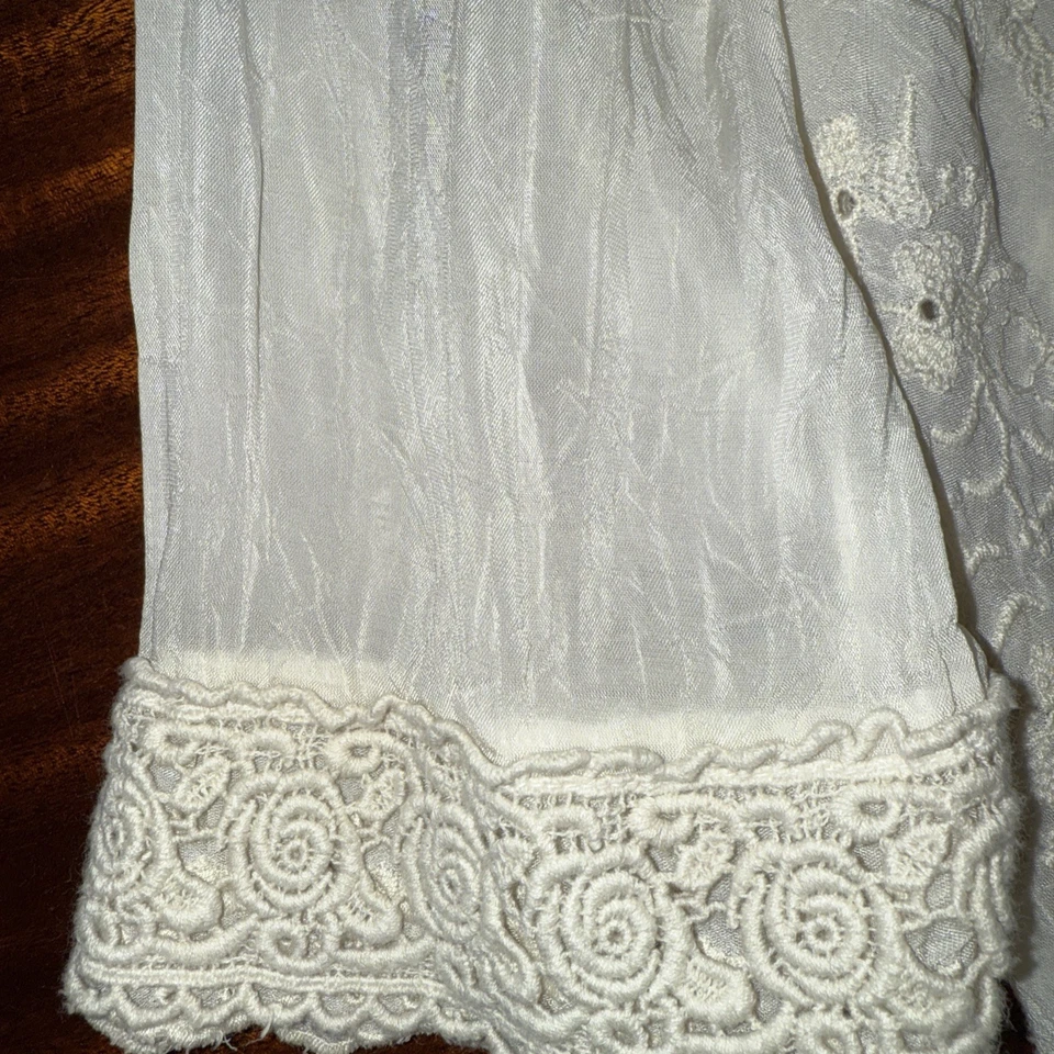 Johnny Was S Marfil Crudo Kimono Sedoso Bordado y Encaje Chaqueta Playa Boda Envoltura Foto 4 de 4