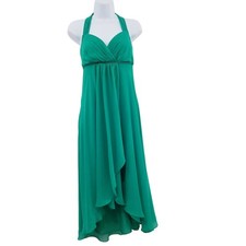 David's Bridal Women size 2 Green Rhinestone Halter Emerald Dress High Low