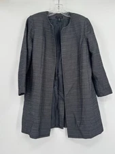 Eileen Fisher Gray Herringbone Open Long Blazer Jacket Sz XS