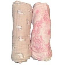 Aden  Anais Cotton Muslin Swaddle Blankets Set of 2 Pink Floral Llama