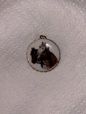 Vintage Ceramic and Gold Tone Rim Horse Pendant Equestrian Cowboy Cowgirl Horses