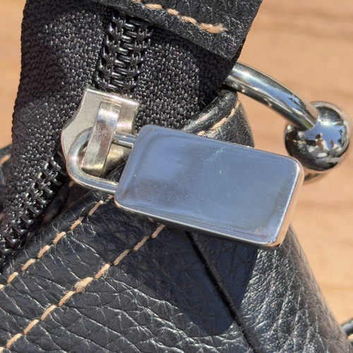 Furla Black Pebbled Leather Shoulder Bag Italy Hobo Unique Ring Hardware - Picture 10 of 11