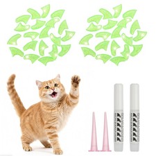 Cat Nail Caps, Cat Claw Covers with Adhesive Glue (40 Pcs, M, Rainbow Green)