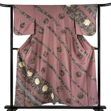 Sakura Kimono Homongi Gray Purple Silk S 154cm Used Snow Flowers
