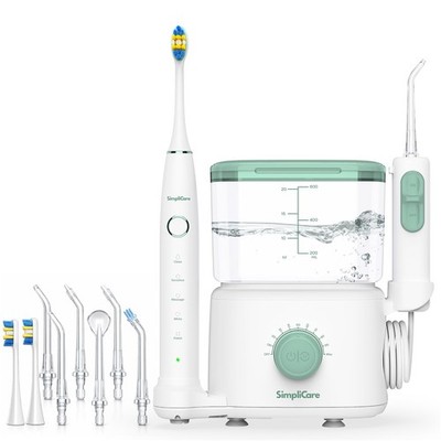 Electric Toothbrush Water Flosser Combo - 10 Pressure Levels, 600ml Tank, 6