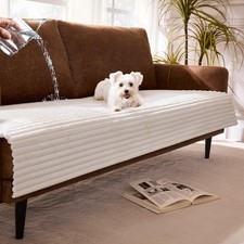 Dual Non-Slip Couch Cover for Dogs Waterproof, Cream Fuzzy Soft Pet Couch Cov...