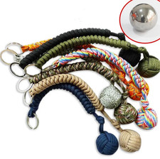 1pc Outdoor Self Defense Monkey Fist Steel Ball Paracord Keychain - NEW