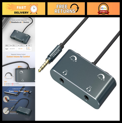 Dual 3.5mm Headset Adapter with Volume Control - Audio Splitter for Meetings & M