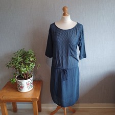 White Stuff Blue Black Dress Size 10 Geometric Print Drawstring Waist Casual