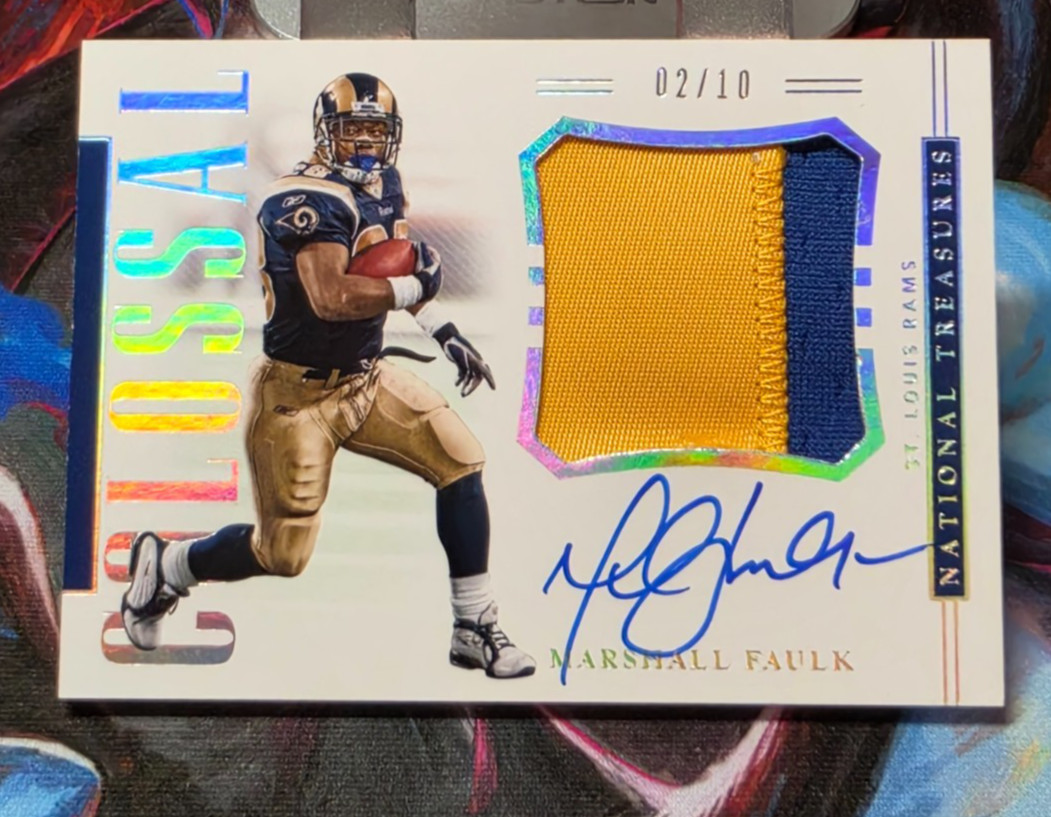 2018 NATIONAL TREASURES MARSHALL FAULK PATCH AUTO 2/10 COLOSSAL RAMS