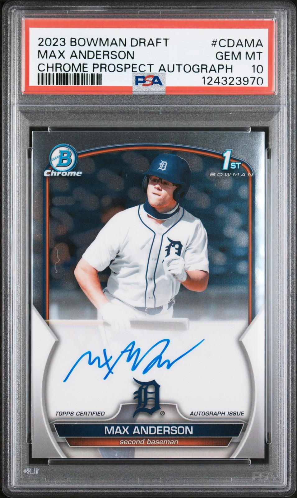 2023 BOWMAN DRAFT CHROME PRSPCT AUTO #CDAMA MAX ANDERSON PSA 10