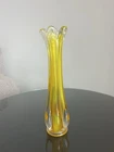 vintage yellow and clear Murano-style swung glass vase