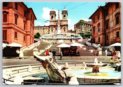 Rome Piazza di Spagna Spanish Steps Trinita dei Monti Fountain Italy Postcard