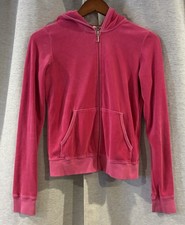 Juicy Couture Hoodie Velour Zip Up Womens Medium Pink Y2K Graphic Track Jacket