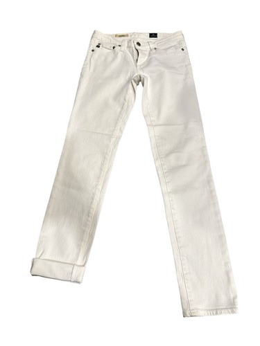 AG Adriano Goldschmied Jeans 25R in white with five pockets, button closure, and cuffed hems made in EUC.